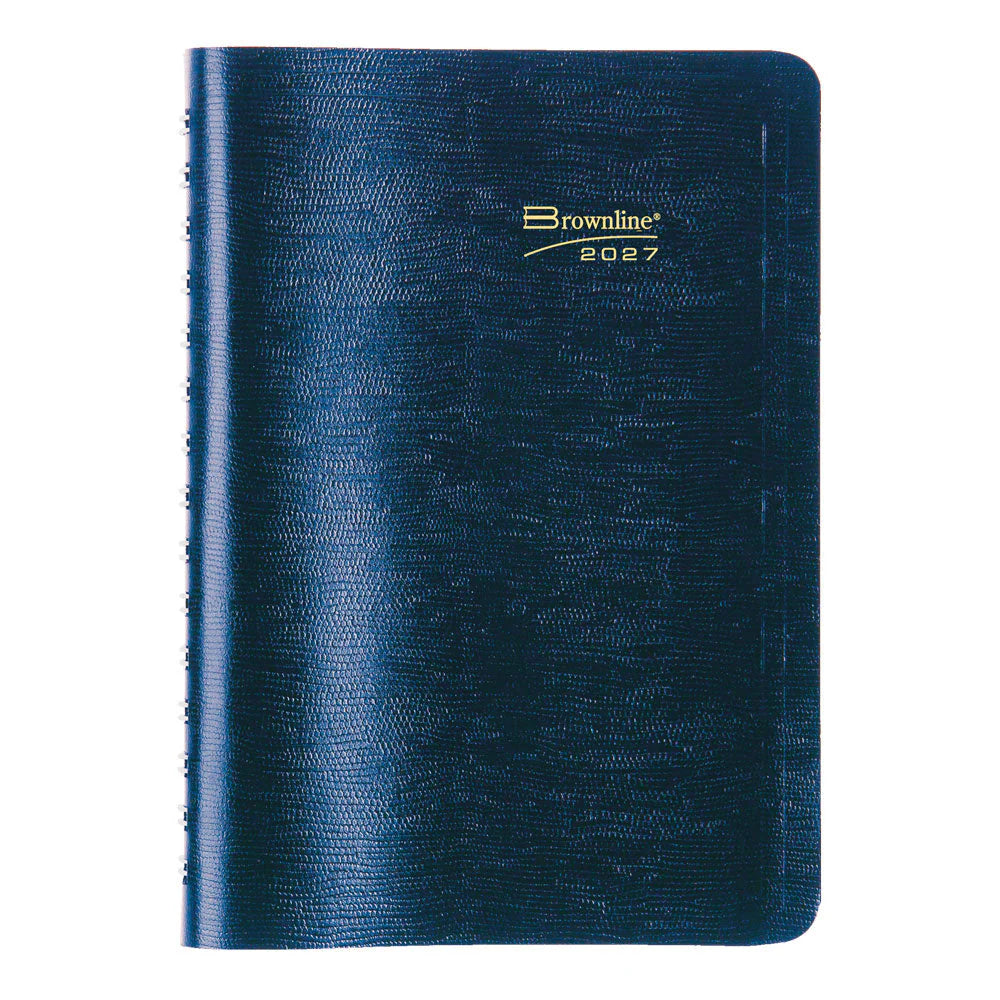 Brownline Essential 12-Month Daily Diary 2027, Twin Wire, Blue, English, 8"x5"