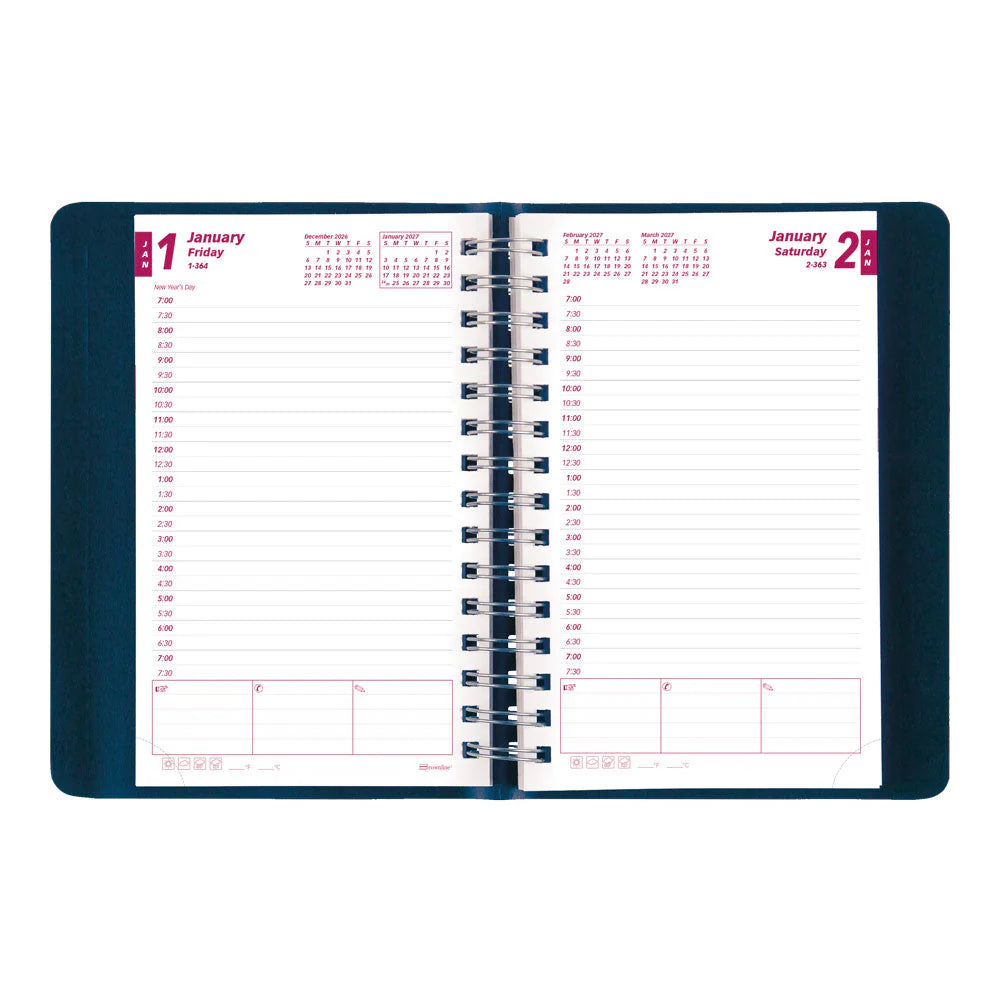 Brownline Essential 12-Month Daily Diary 2027, Twin Wire, Blue, English, 8"x5"