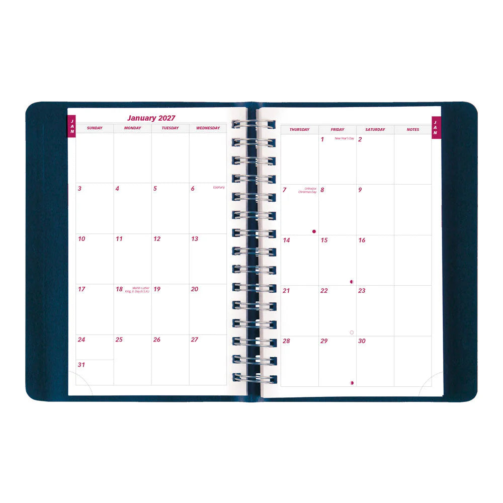 Brownline Essential 12-Month Daily Diary 2027, Twin Wire, Blue, English, 8"x5"