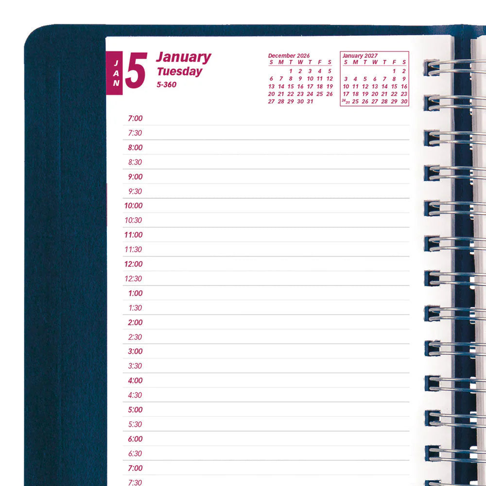 Brownline Essential 12-Month Daily Diary 2027, Twin Wire, Blue, English, 8"x5"