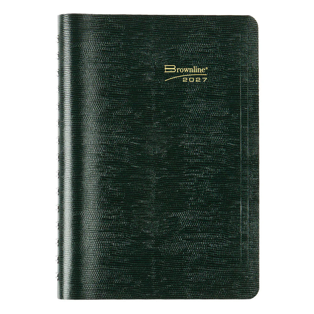 Brownline Essential 12-Month Daily Diary 2027, Twin Wire, Green, English, 8"x5"