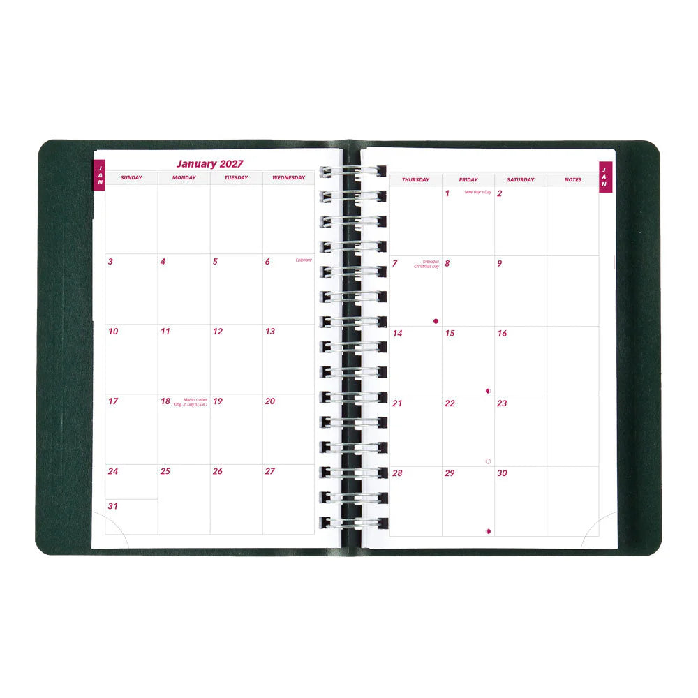 Brownline Essential 12-Month Daily Diary 2027, Twin Wire, Green, English, 8"x5"