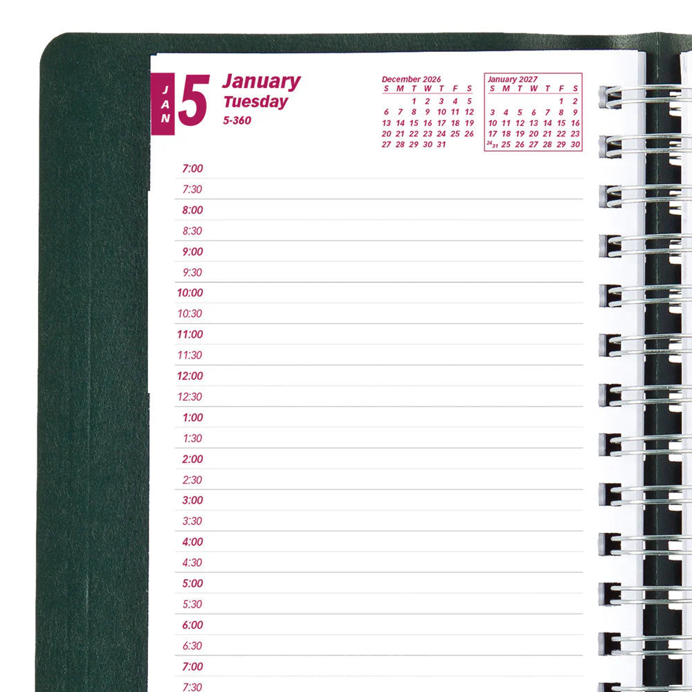 Brownline Essential 12-Month Daily Diary 2027, Twin Wire, Green, English, 8"x5"