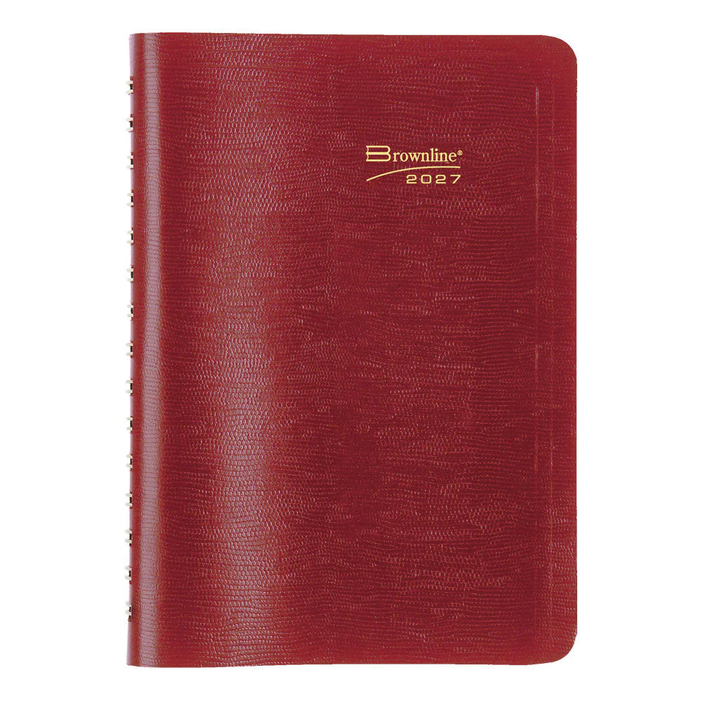Brownline Essential 12-Month Daily Diary 2027, Twin Wire, Red, English, 8"x5"