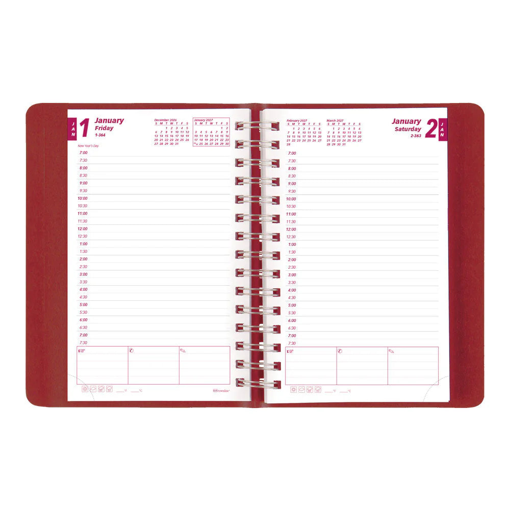 Brownline Essential 12-Month Daily Diary 2027, Twin Wire, Red, English, 8"x5"