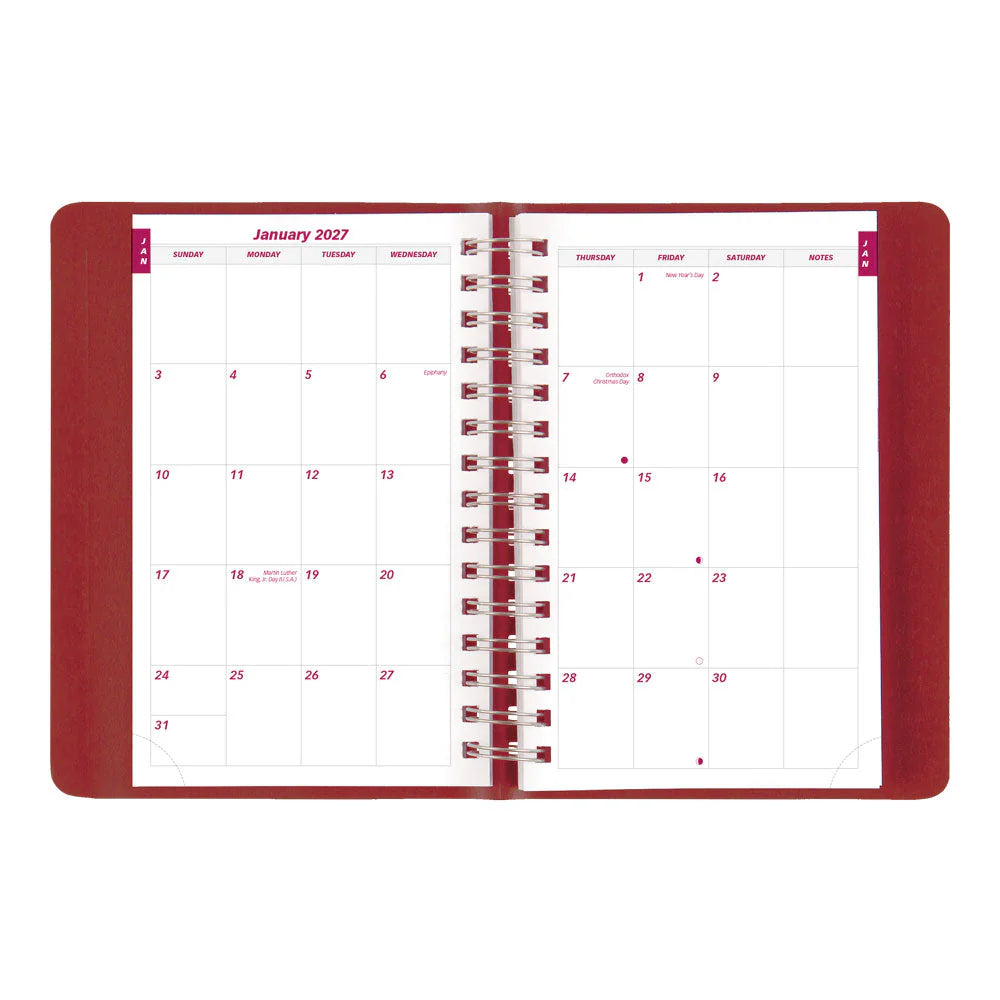 Brownline Essential 12-Month Daily Diary 2027, Twin Wire, Red, English, 8"x5"