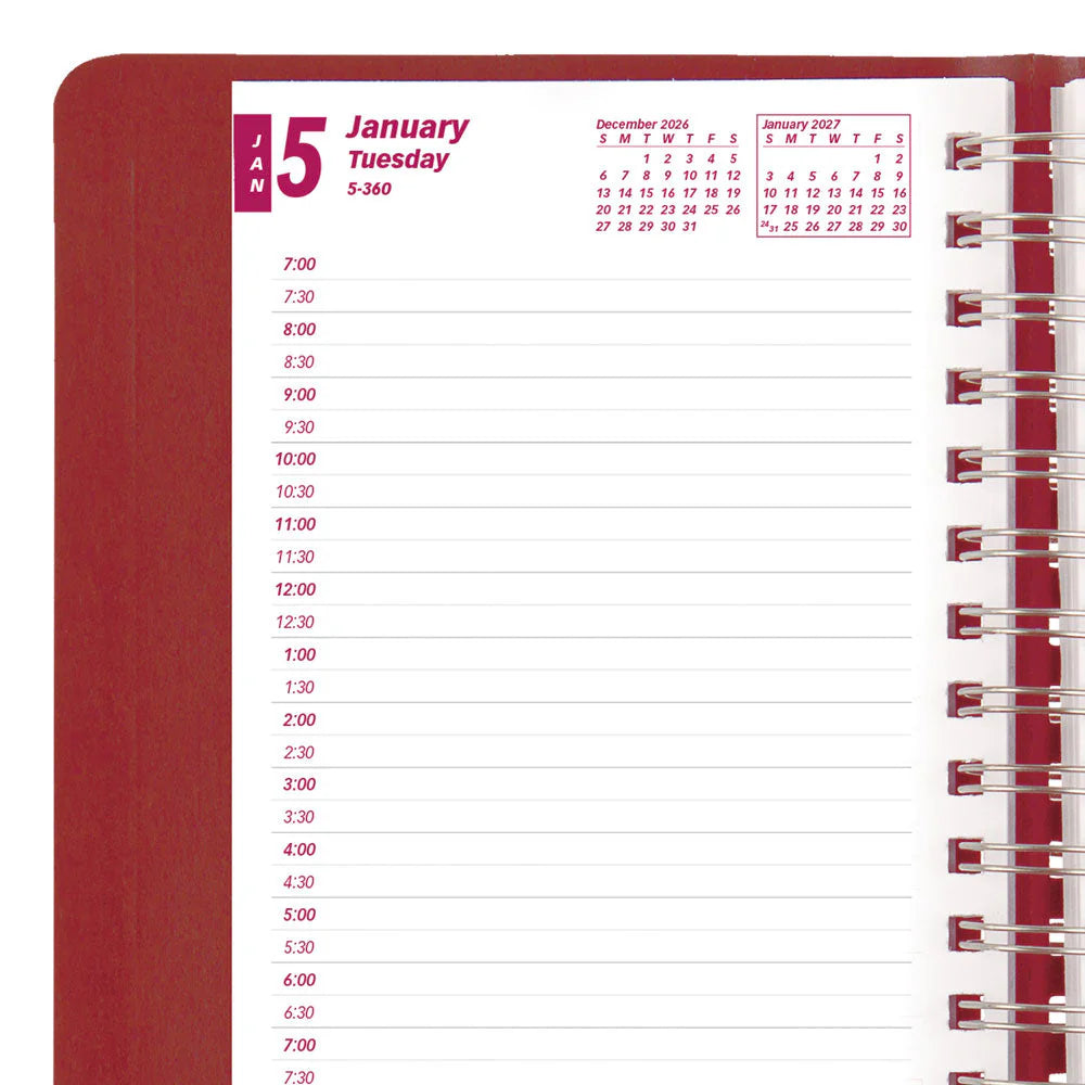 Brownline Essential 12-Month Daily Diary 2027, Twin Wire, Red, English, 8"x5"