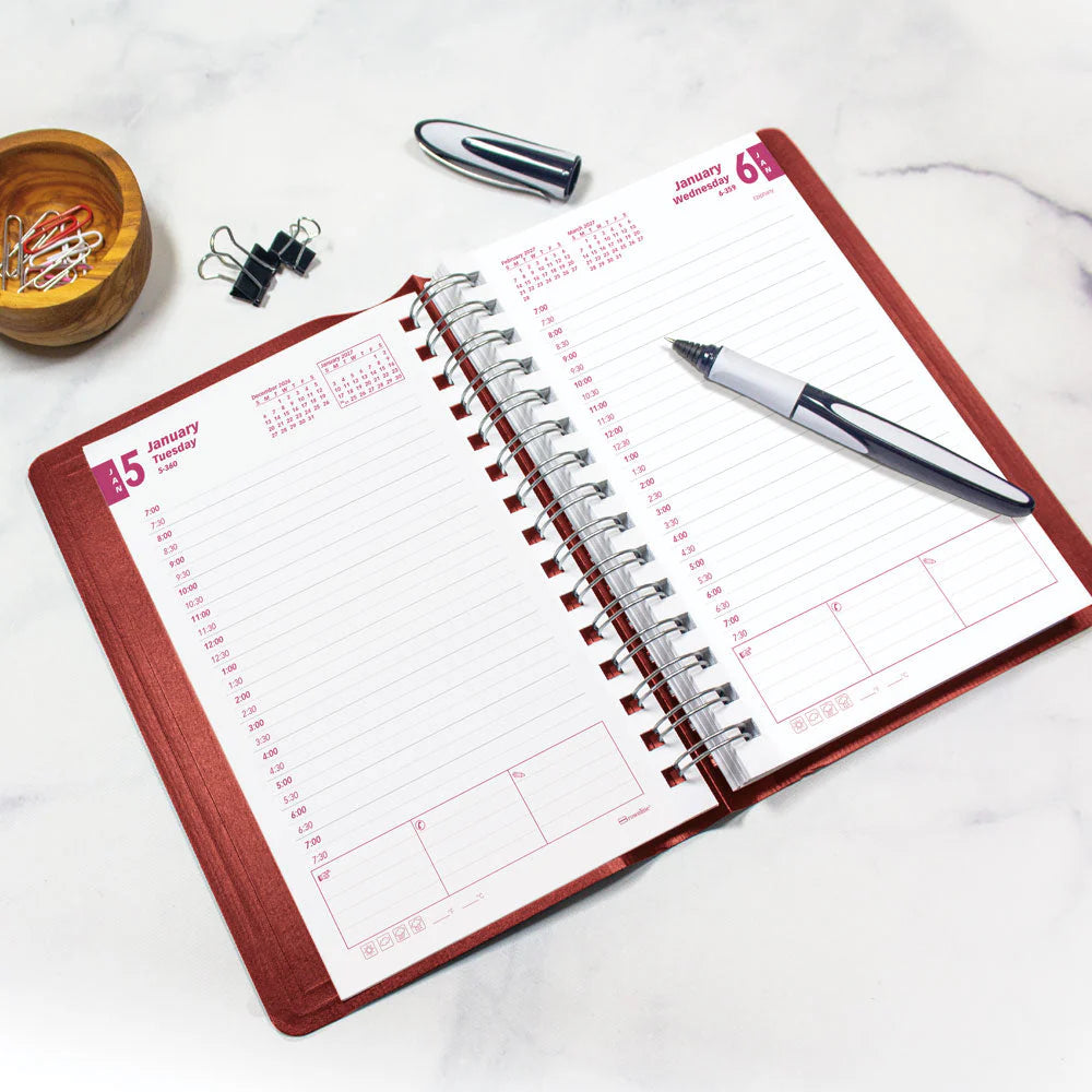 Brownline Essential 12-Month Daily Diary 2027, Twin Wire, Red, English, 8"x5"