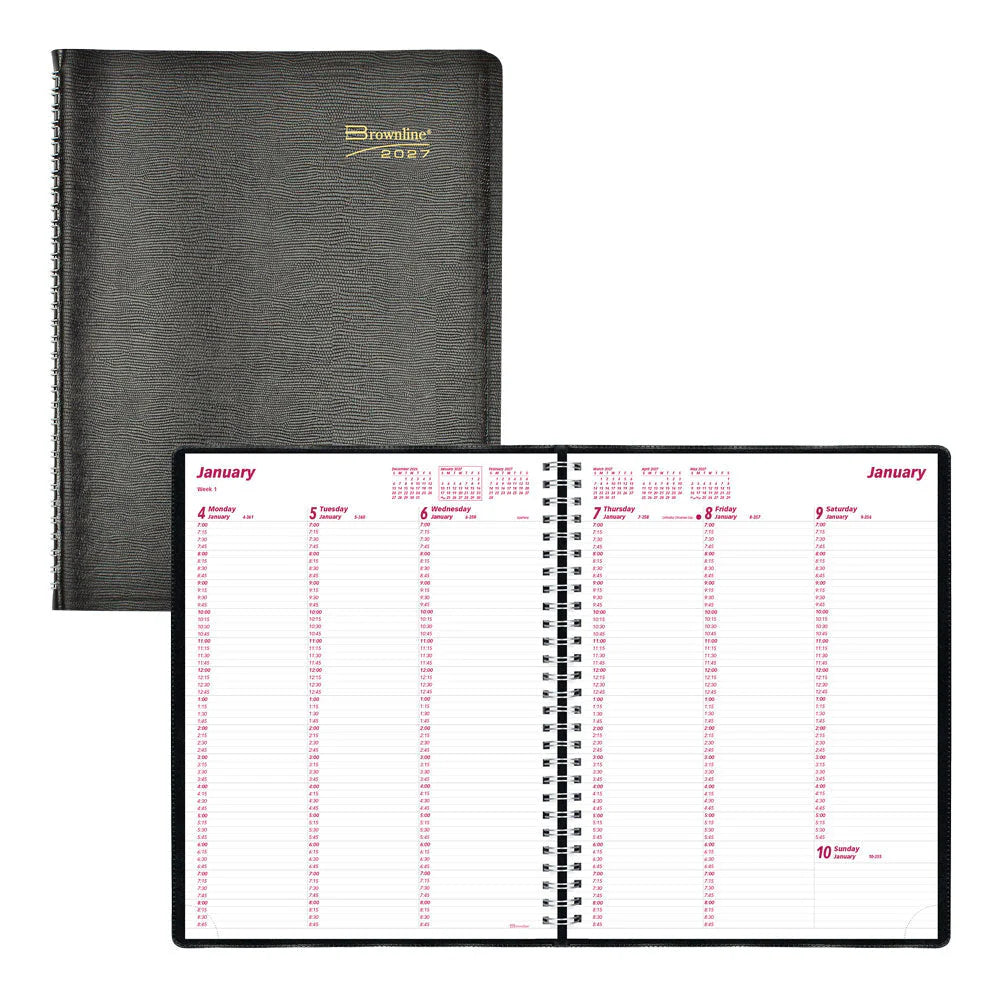 Brownline Essential 12-Month Weekly Diary 2027, 15-Min Appointments, English, Black, 11"x8.5"
