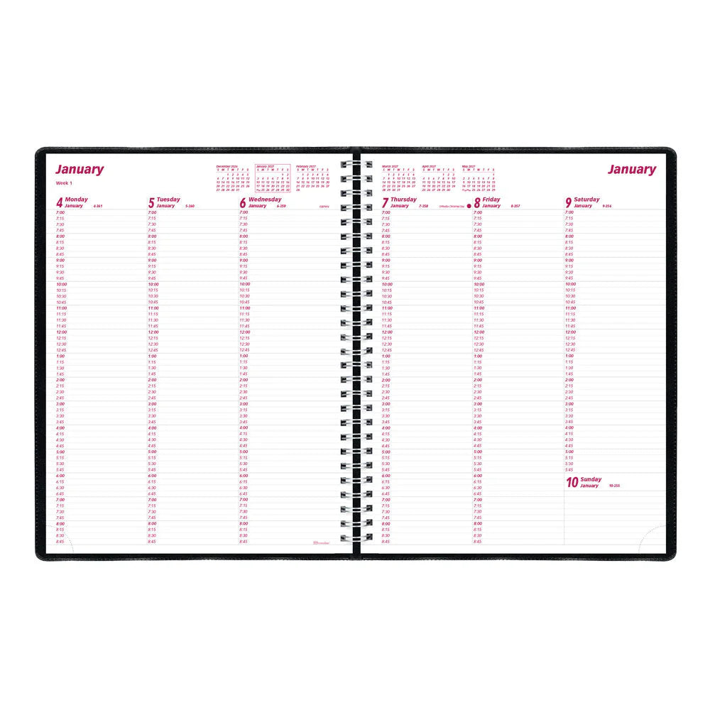 Brownline Essential 12-Month Weekly Diary 2027, 15-Min Appointments, English, Black, 11"x8.5"