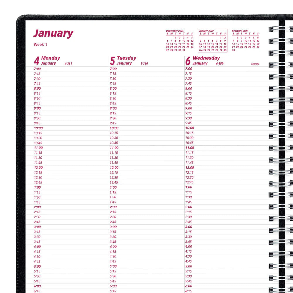 Brownline Essential 12-Month Weekly Diary 2027, 15-Min Appointments, English, Black, 11"x8.5"