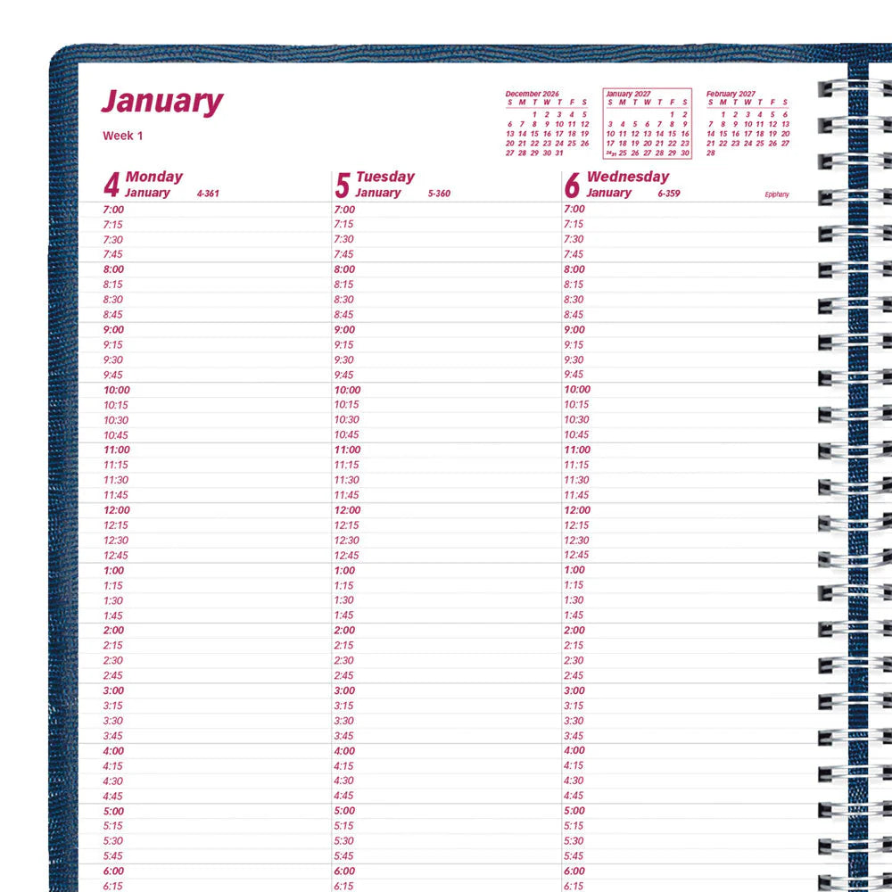Brownline Essential 12-Month Weekly Diary 2027, 15-Min Appointments, English, Blue, 11"x8.5"