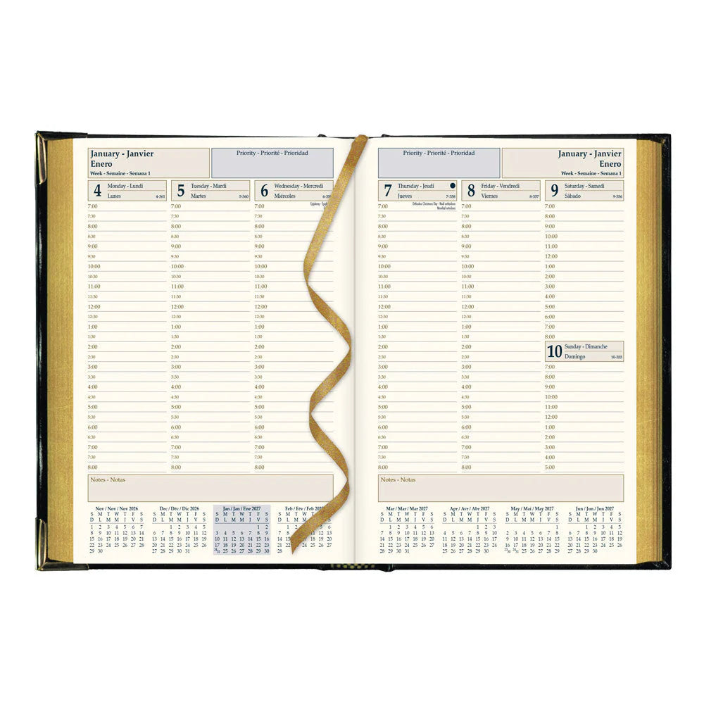 Brownline Executive 12-Month Weekly Planner 2027, Trilingual, Bonded Leather, Black, 8-1/4"x5-1/2"