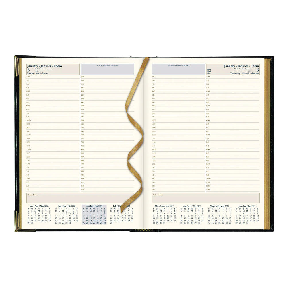 Brownline Executive 12-Month Daily Planner 2027, Trilingual, Bonded Leather, Black, 10-7/8"x7-5/8"