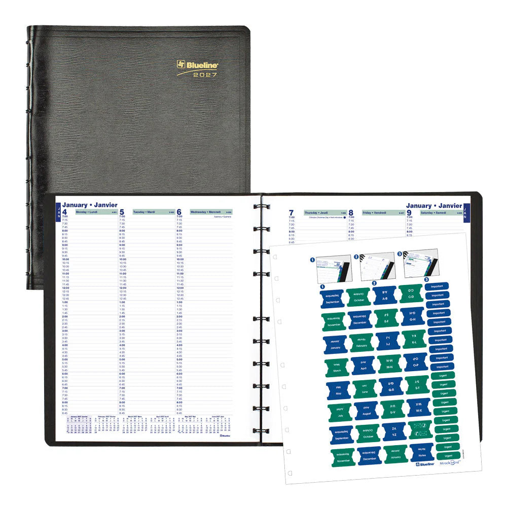 Blueline MiracleBind 12-Month Weekly Appointment Book 2027, Bilingual, Black, 11"x9-1/16"