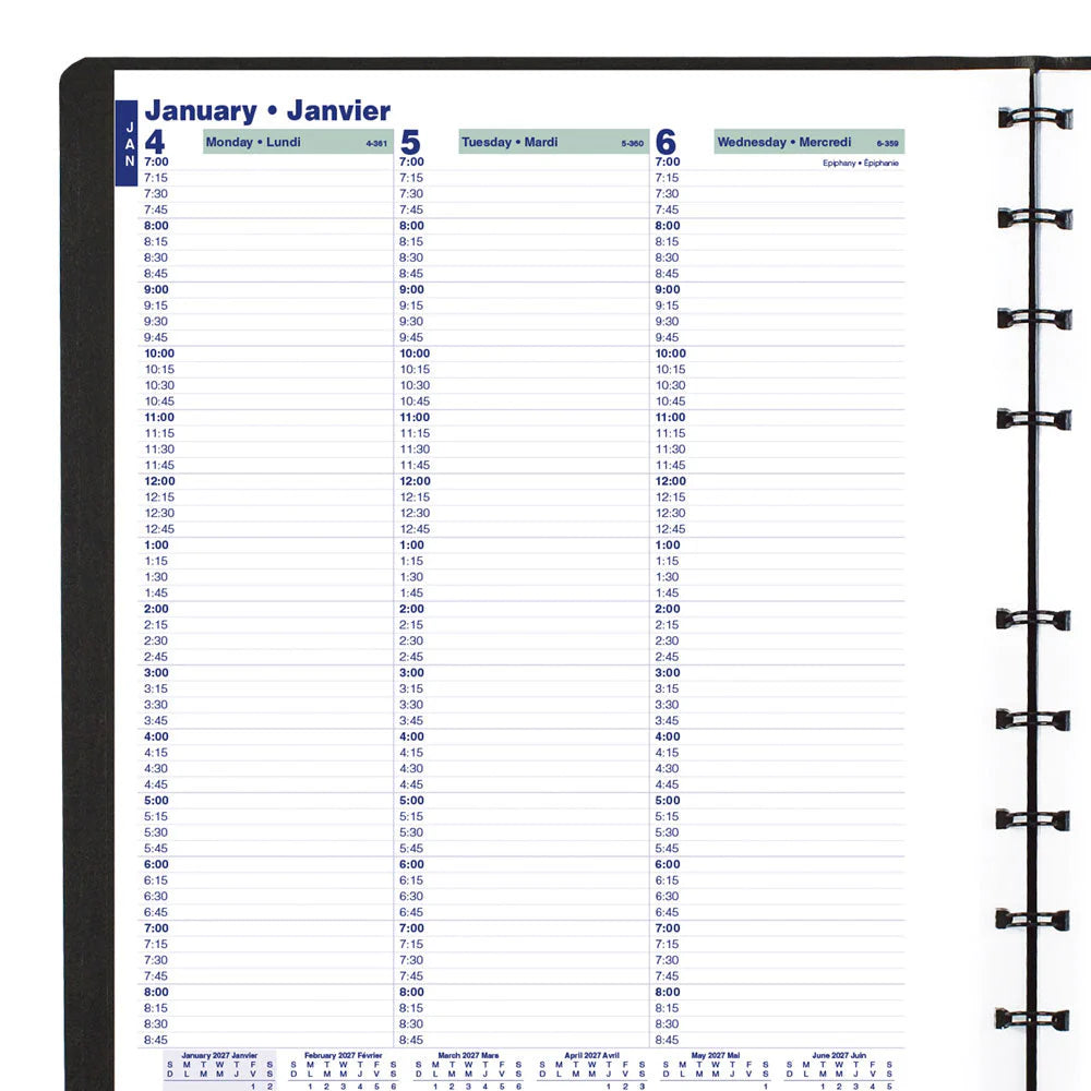 Blueline MiracleBind 12-Month Weekly Appointment Book 2027, Bilingual, Black, 11"x9-1/16"