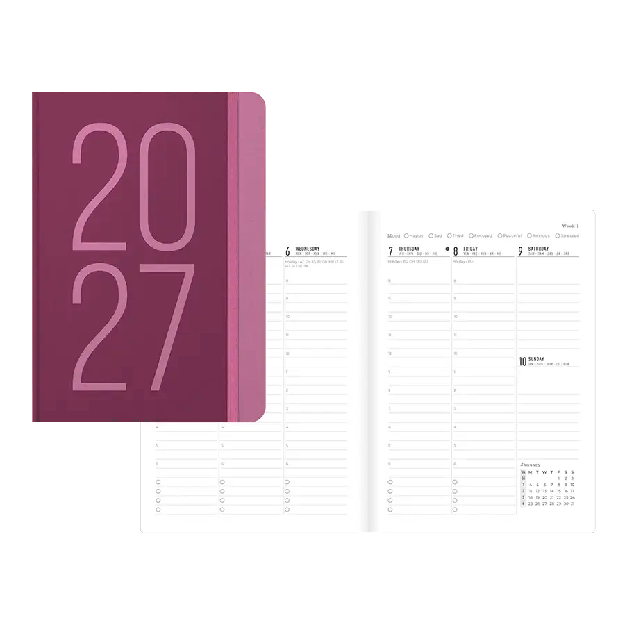 Letts Essence 2027 A5 weekly planner, rose recycled cotton cover