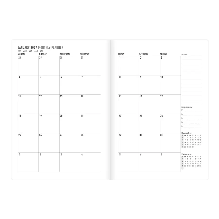 Letts Essence 2027 weekly planner, inside page view