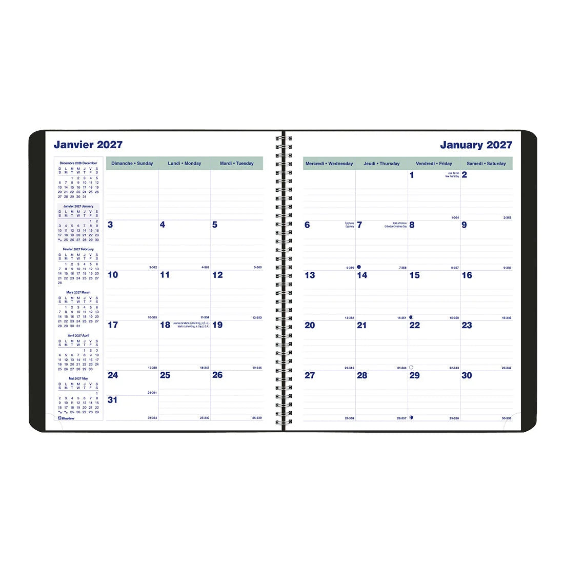 Blueline Essential 16-Month Monthly Planner — Sept 2026–Dec 2027, Bilingual, Black
