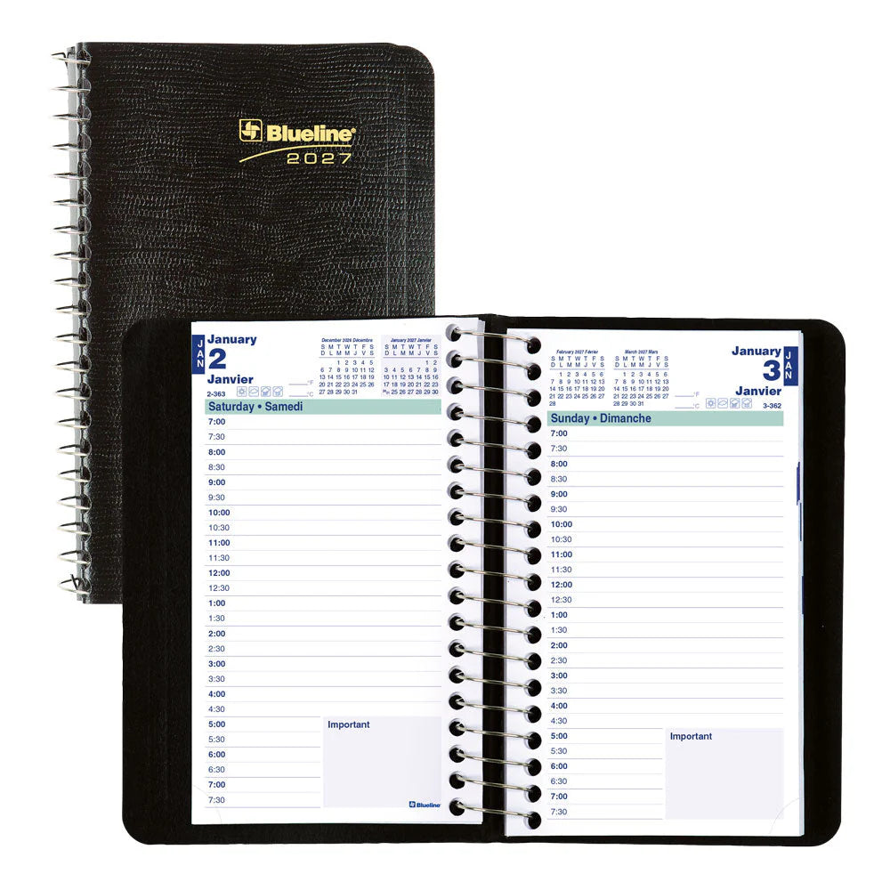 Blueline 2026 Agenda de poche quotidien 12 mois - Janvier à décembre - 6" x 3-1/2" - Noir - Bilingue
