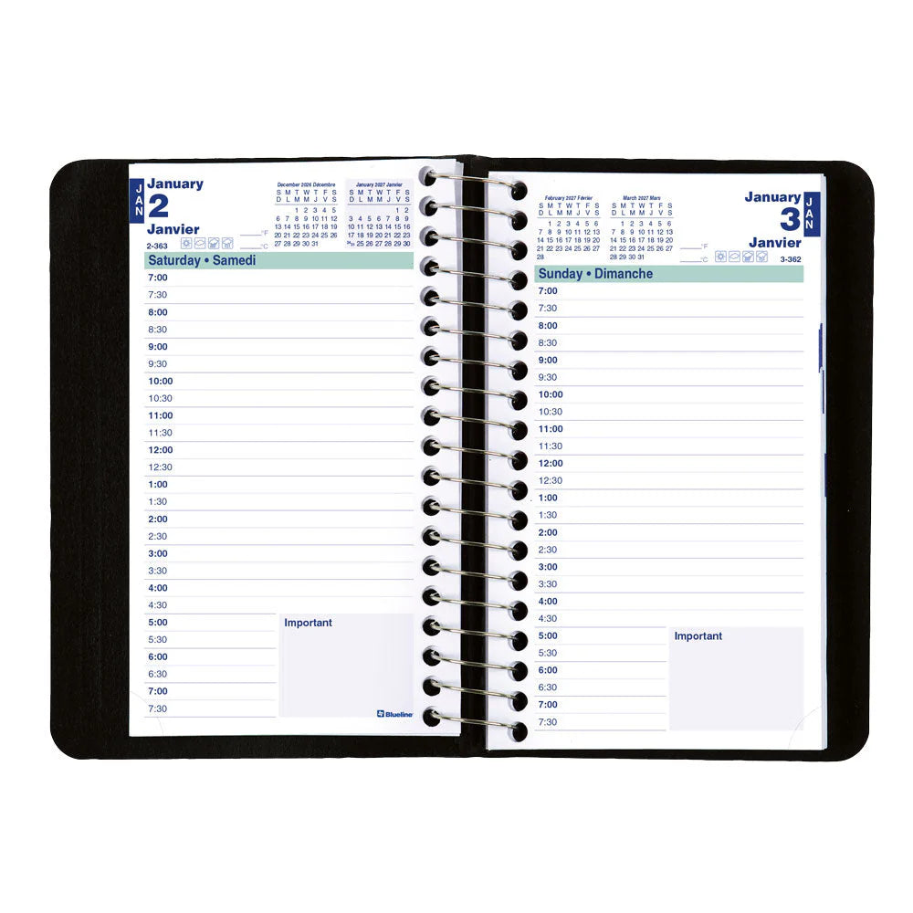 Blueline 2026 Agenda de poche quotidien 12 mois - Janvier à décembre - 6" x 3-1/2" - Noir - Bilingue