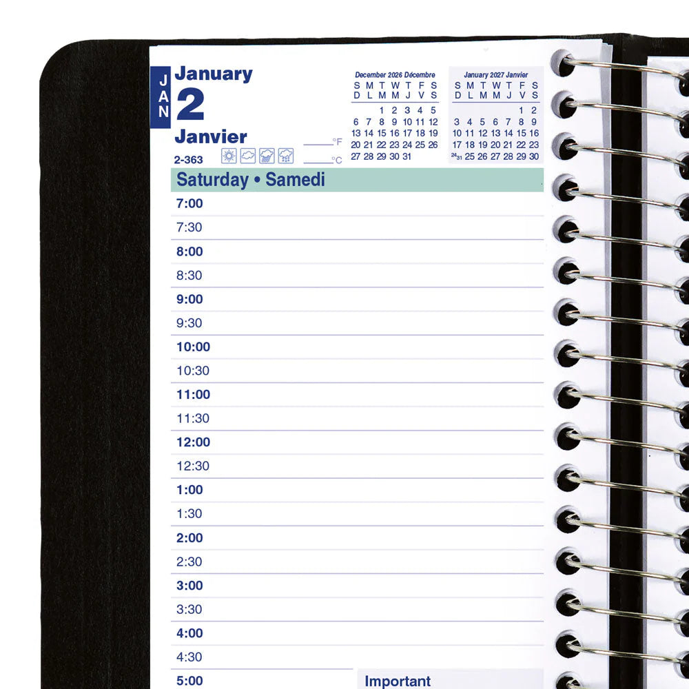 Blueline 2026 Agenda de poche quotidien 12 mois - Janvier à décembre - 6" x 3-1/2" - Noir - Bilingue