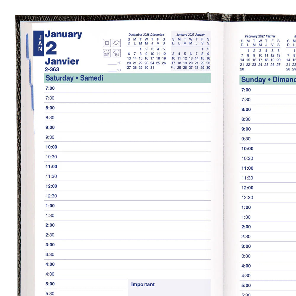 Agenda Journal Couverture Rigide 8x5 Noir