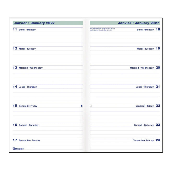 Agenda de poche bilingue Blueline Essential, deux semaines par page