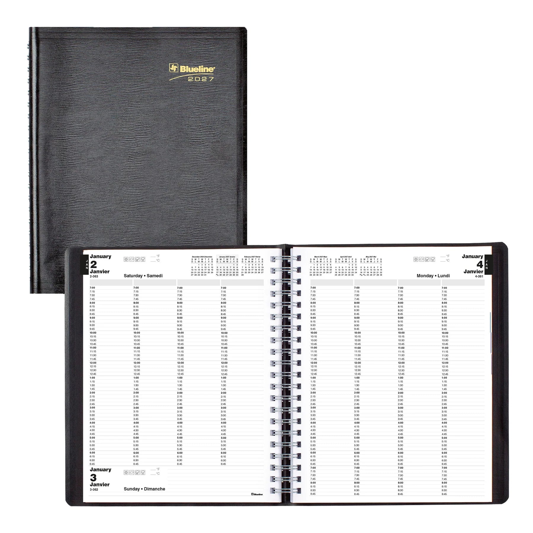 Blueline Essential 4-Column Daily Appointment Book 2027, Bilingual, 11"x8.5"