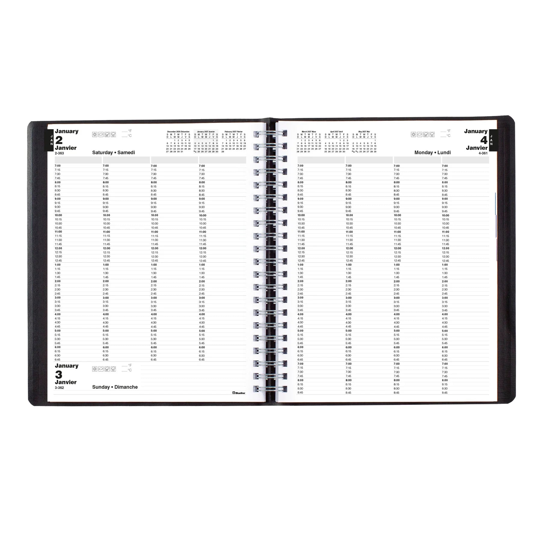 Blueline Essential 4-Column Daily Appointment Book 2027, Bilingual, 11"x8.5"
