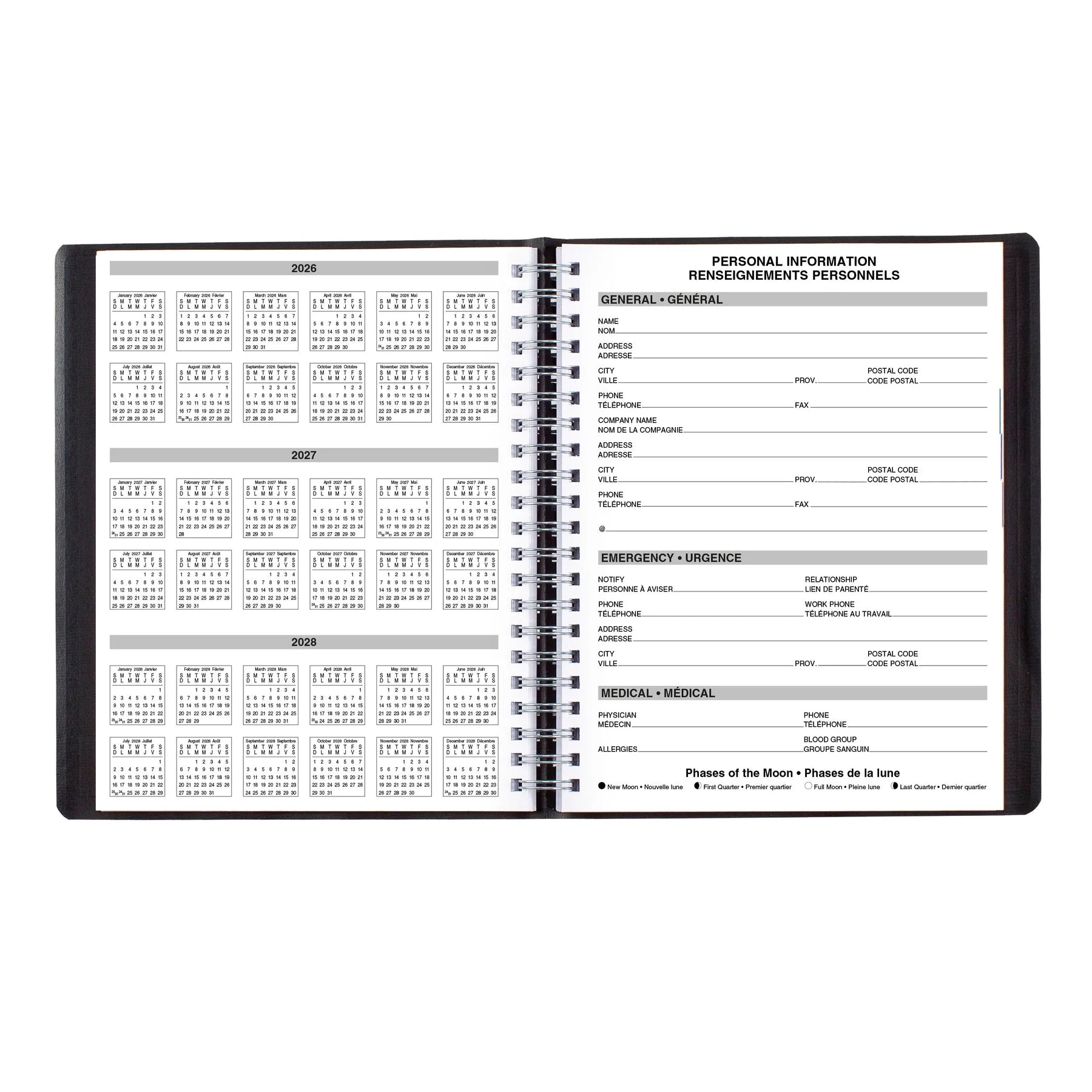Blueline Essential 4-Column Daily Appointment Book 2027, Bilingual, 11"x8.5"