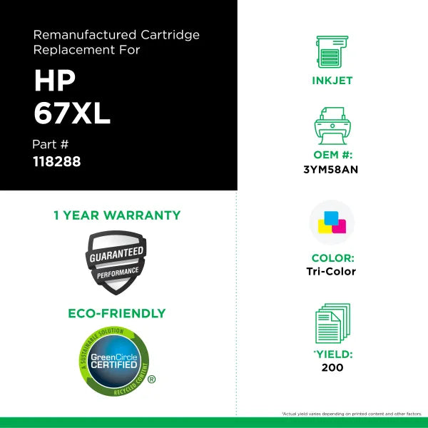 Clover Remanufactured HP 67XL Colour Cartridge 3Ym58AN