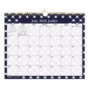 Blueline Nautical 12-Month Academic Wall Calendar Bilingual July–June 15"x12"