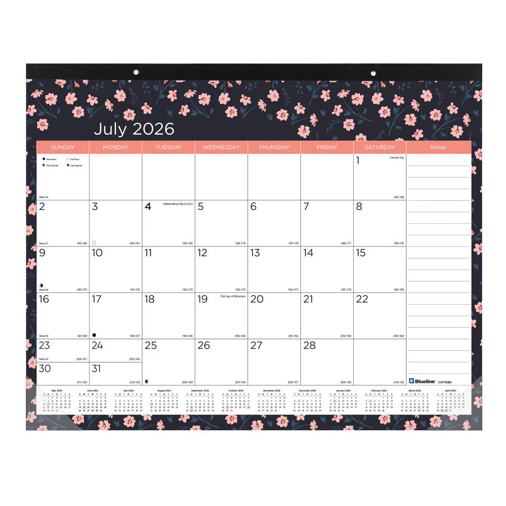 Blueline Blossom 18-Month Academic Desk Pad Calendar July 2026–Dec 2027