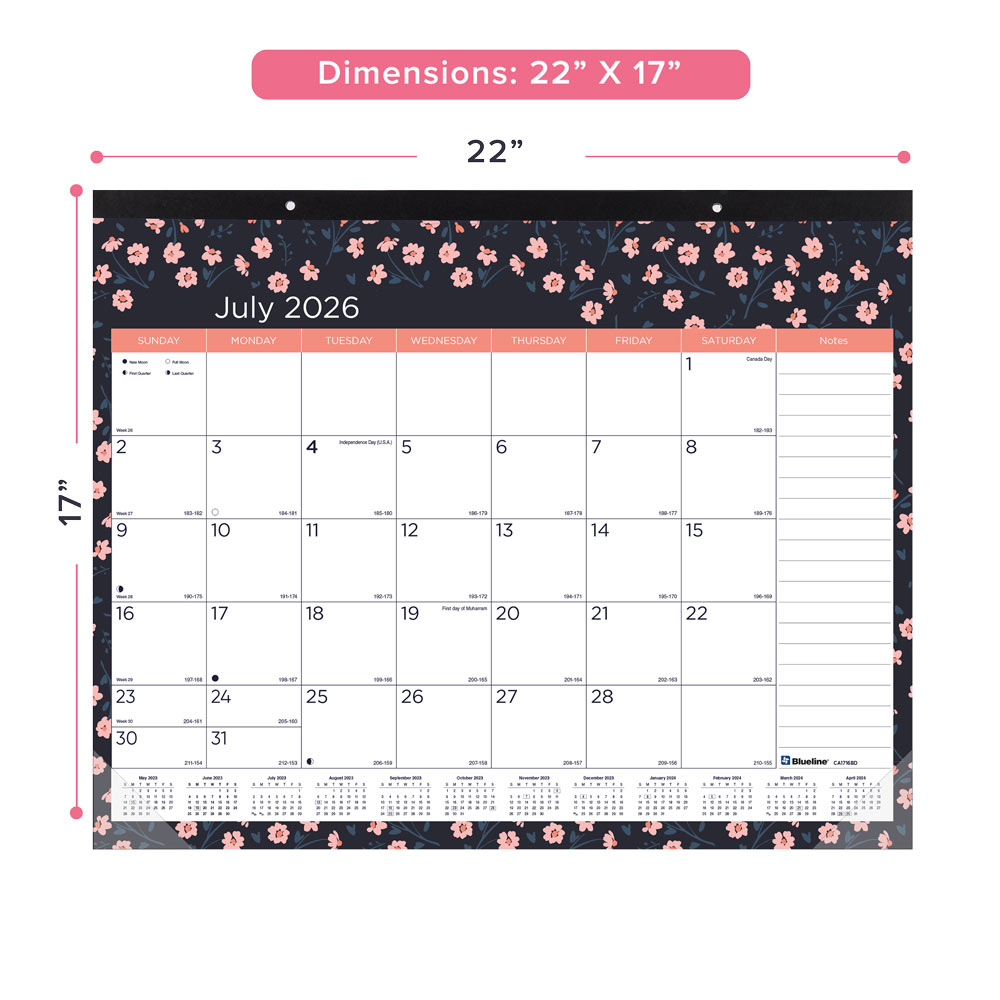 Blueline Blossom 18-Month Academic Desk Pad Calendar July 2026–Dec 2027