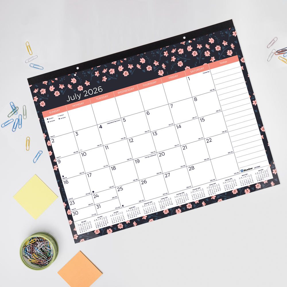 Blueline Blossom 18-Month Academic Desk Pad Calendar July 2026–Dec 2027