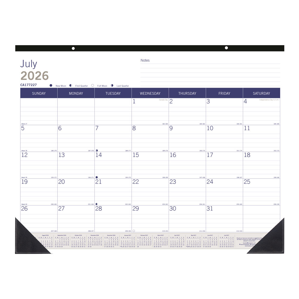 Blueline DuraGlobe 13-Month Academic Desk Pad Calendar July–July 22"x11"