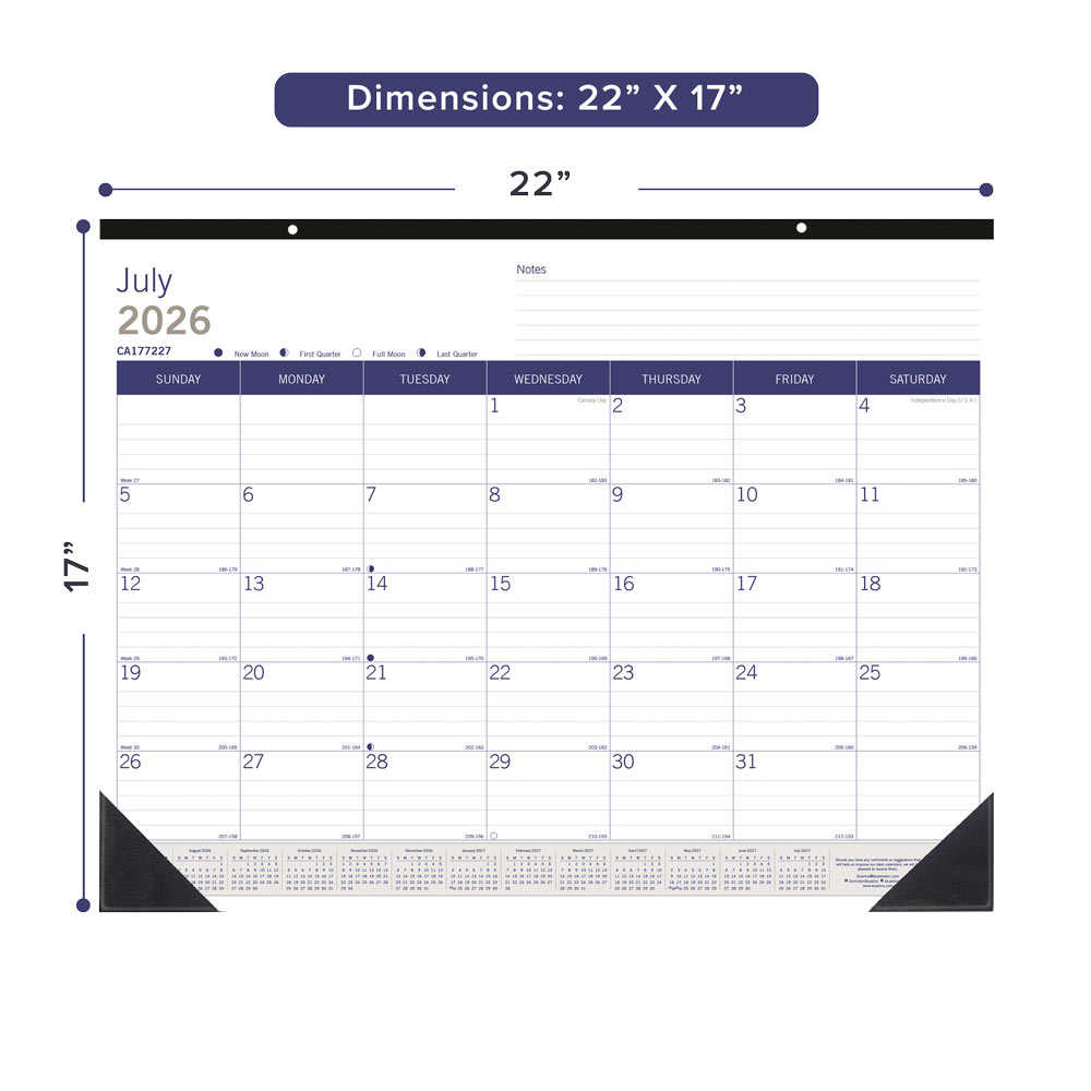 Blueline DuraGlobe 13-Month Academic Desk Pad Calendar July–July 22"x11"