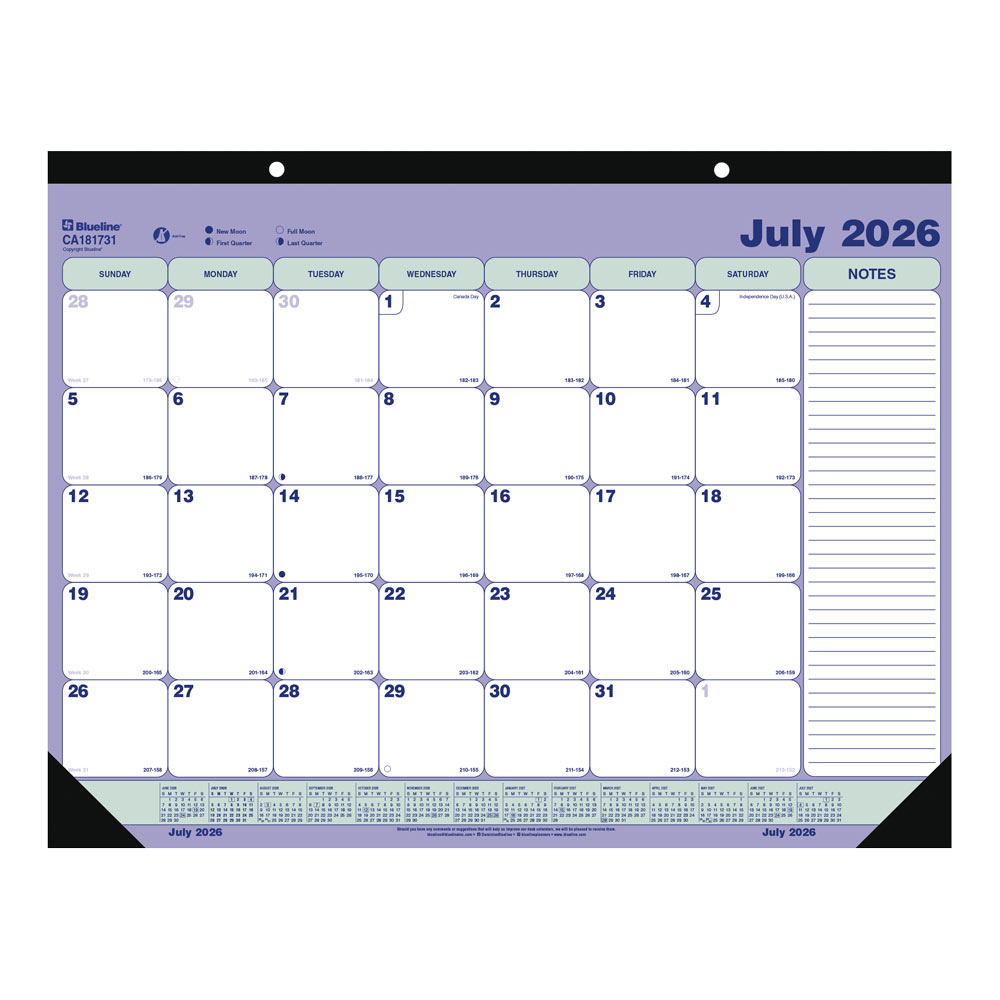 Blueline 13-Month Academic Monthly Desk Pad Calendar July–July 21¼"x16"