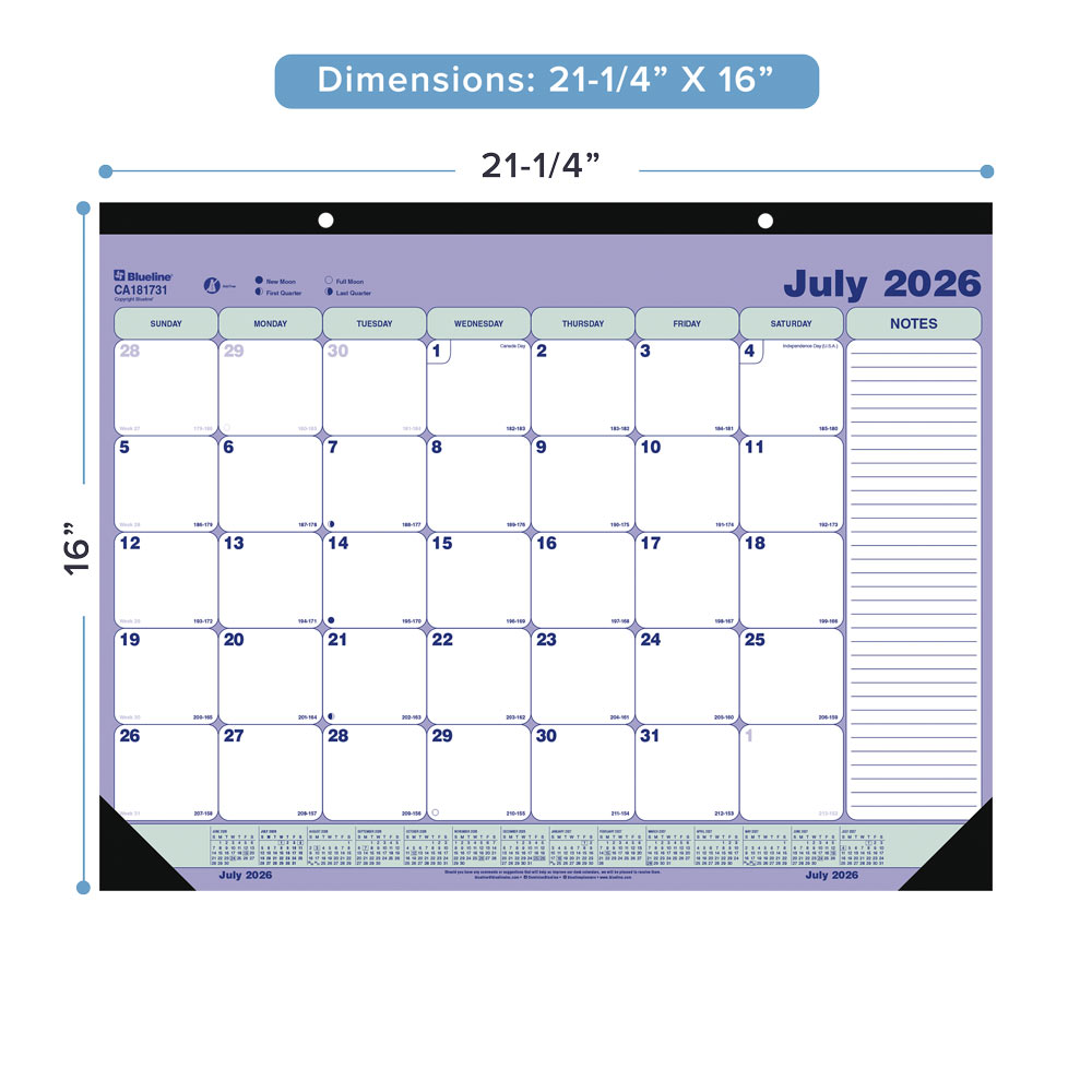 Blueline 13-Month Academic Monthly Desk Pad Calendar July–July 21¼"x16"