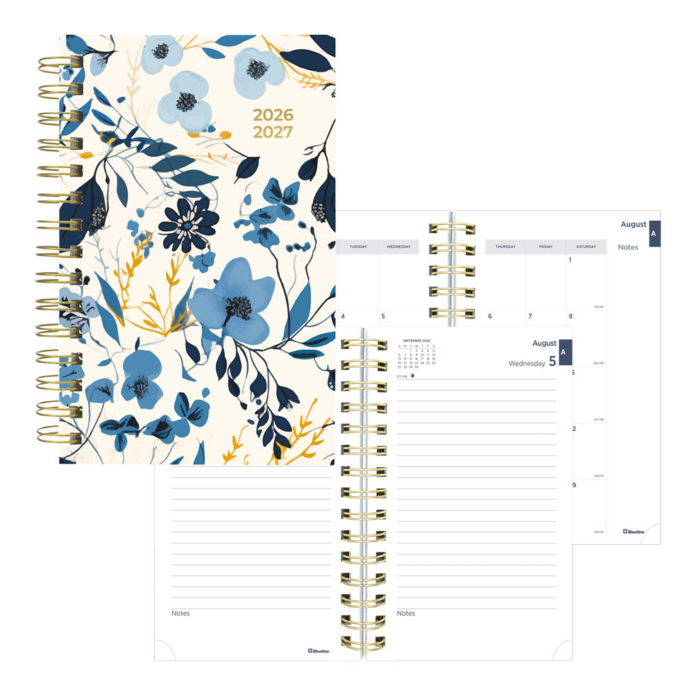 Blueline Blossom Academic Daily Planner 12-Month Aug 2026–July 2027 8"x5"