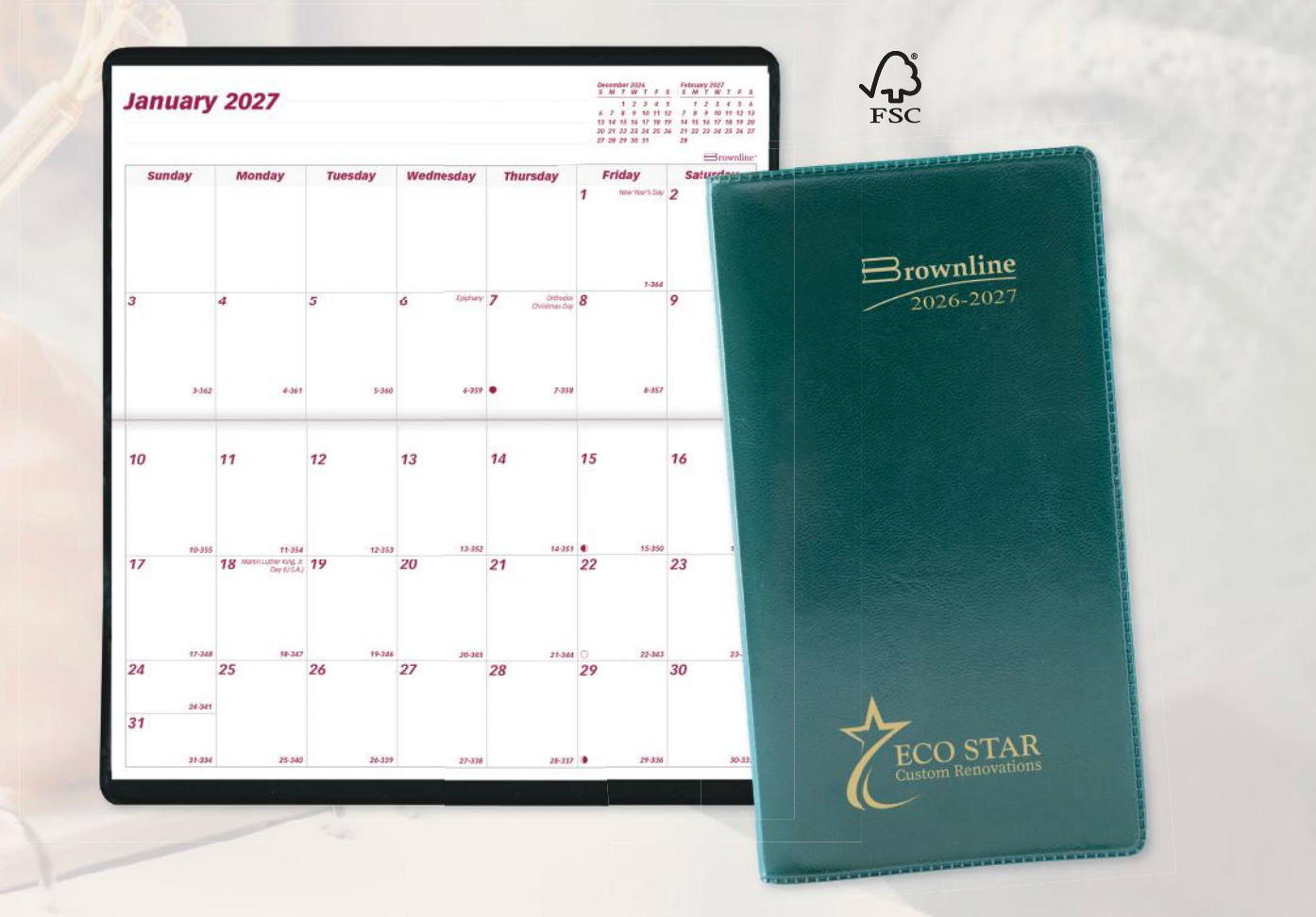 Agenda de poche mensuel Brownline 2026 sur 2 ans - Janvier à décembre - 6,5 po x 3,5 po - Couleurs assorties - Anglais