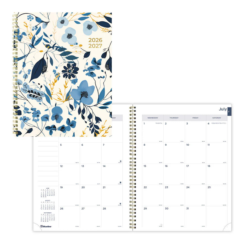 Blueline Blossom Academic Monthly Planner 14-Month July 2026–Aug 2027 11"x8½"