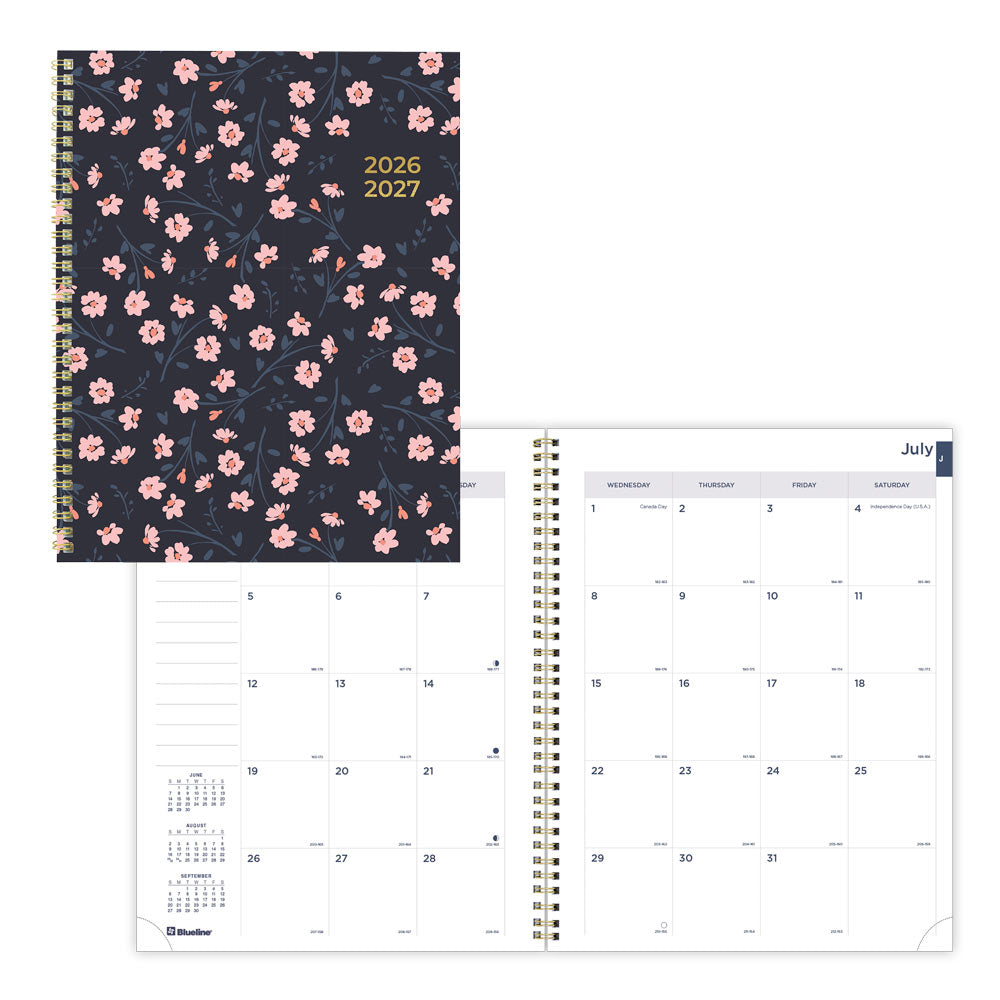 Blueline Blossom Academic Monthly Planner 14-Month July 2026–Aug 2027 11"x8½"