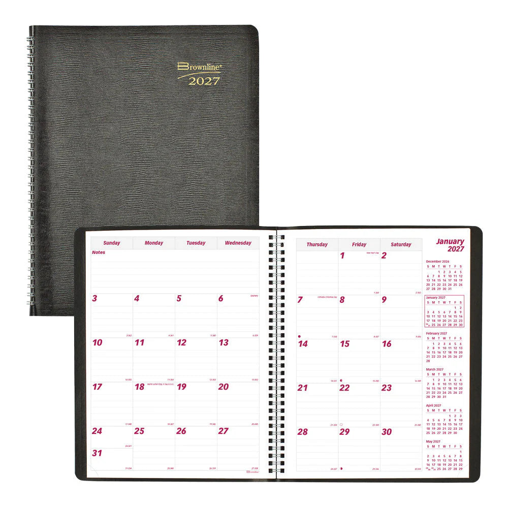 Brownline Essential 14-Month Monthly Diary Dec 2026–Jan 2028, English, Black, 11"x8.5"