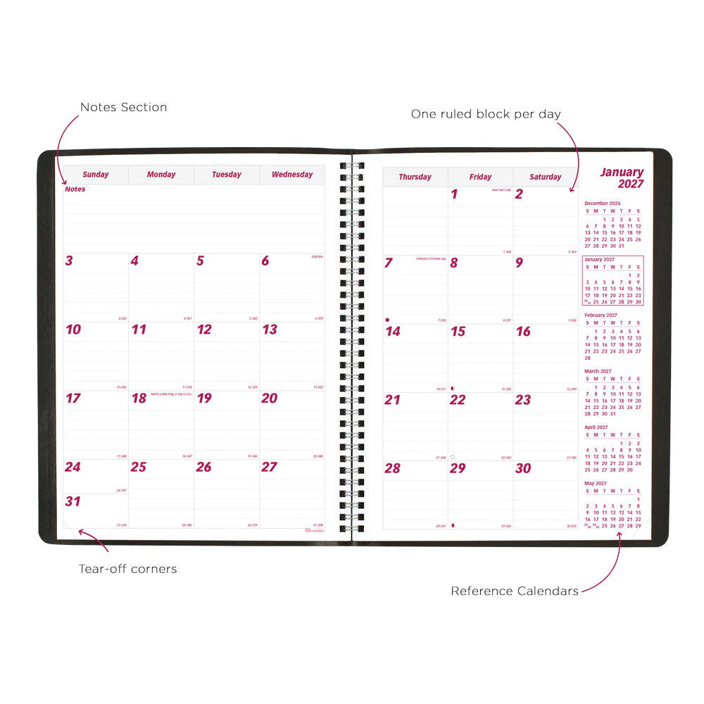 Brownline Essential 14-Month Monthly Diary Dec 2026–Jan 2028, English, Black, 11"x8.5"