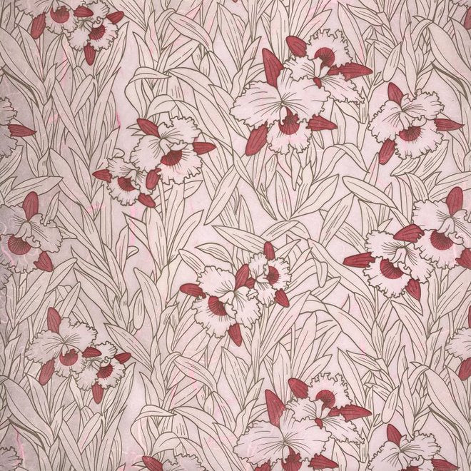 Handmade Mulberry Paper 18.5 x 25 in - Red & White Irises