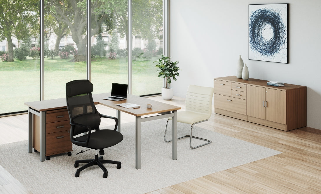 Offices To Go Newland Table Desk with Tungsten Legs — 48" or 60" – in an office