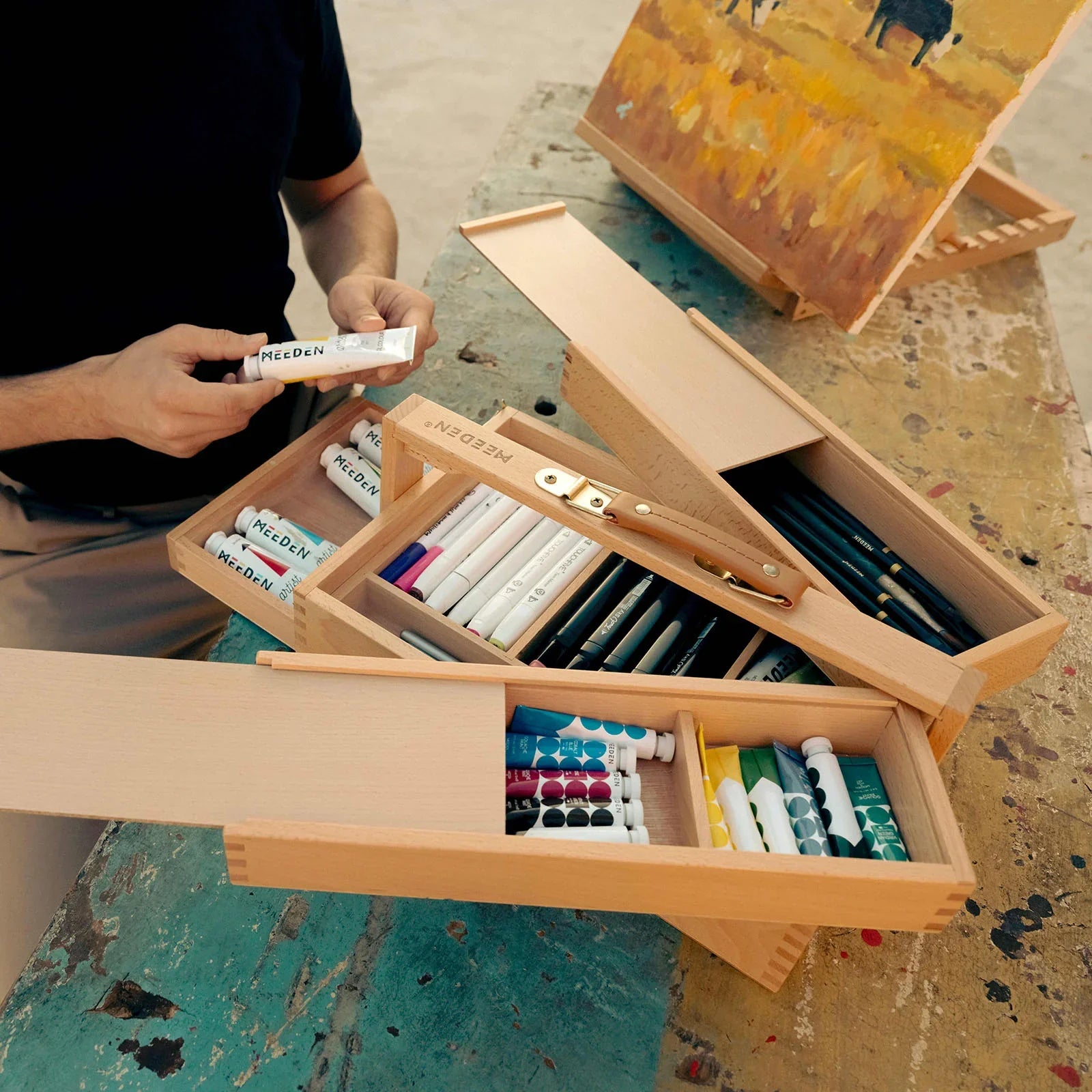 Multi Compartment Beechwood Storage Box