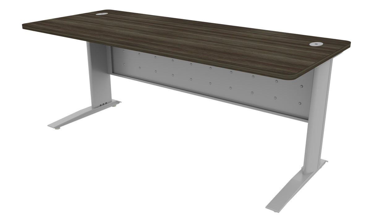 Heartwood Titan Desks — Corner & Straight with Metal Modesty Panels – 30" x 72" Straight Desk, Grey Dusk